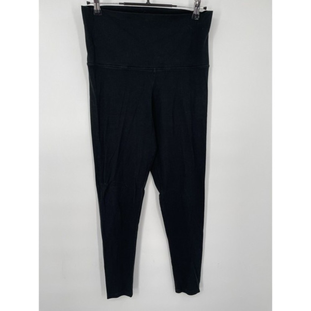 PINK Victoria's Secret M Yoga Leggings Women Black Foldover Waist Cotton Blend